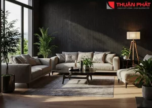 Tấm ốp than tre ốp tường phòng khách giúp tạo điểm nhấn cho ngôi nhà. Tấm ốp than tre ốp tường phòng khách giúp tạo điểm nhấn cho ngôi nhà.